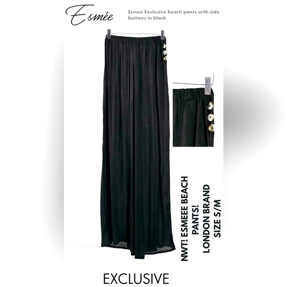NWT! ESMEE BLACK BEACH PANTS! SOFT AND FLOWY! BEAUTIFUL SIDE BUTTONS, COMFY!
